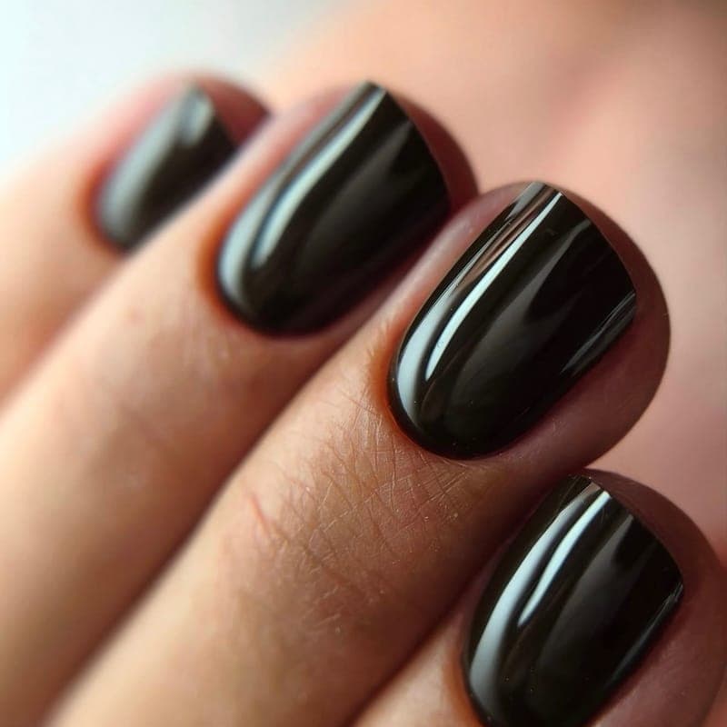 Short square nails in a deep glossy brown