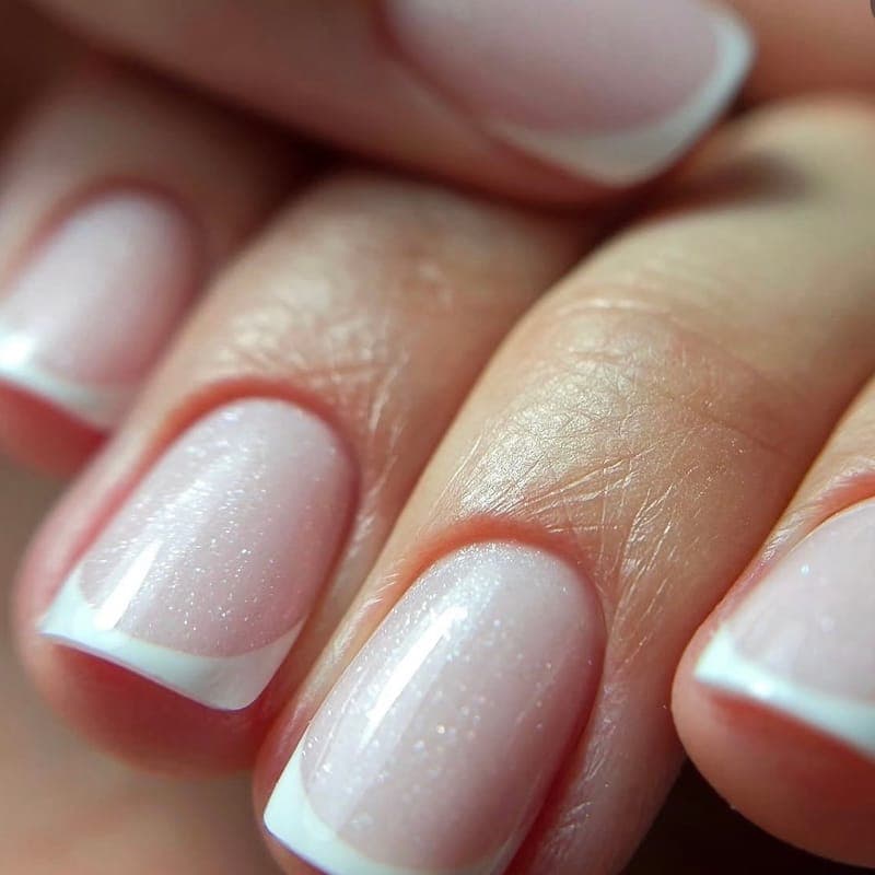 A short French manicure with white tips